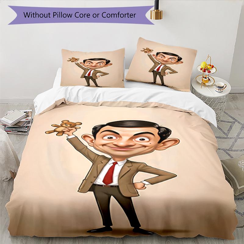 3pcs Mr Bean Bedding Set Duvet Cover Closure Includes 1 Duvet Cover & 2 Pillowcases, Soft and Comfortable for All Seasons.