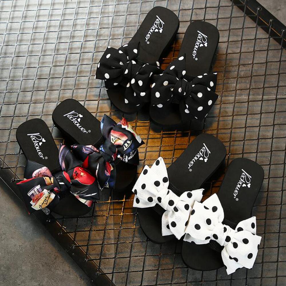 Slippers Women Wear Summer New Fashion Sandal Beach Slides Polka Dot Bow Shoes Comfortable Platform Flip Flops Woman's Sandalia