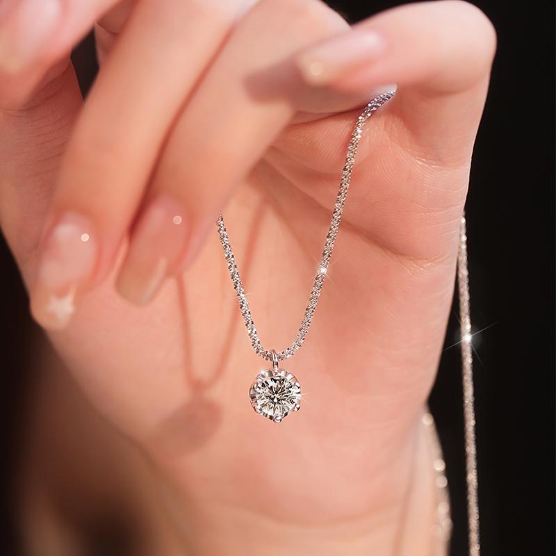 Real Moissanite Diamond 6 Prong Pendant Necklace 925 Silver Sparkling Cauliflower Chain for Women Wedding Fine Jewelry