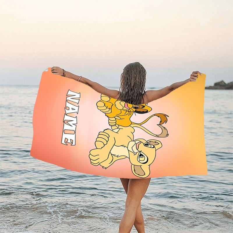 1pc Lion King3 Beach Towel with Custom Name, Beach/Swimming/Bath/Picnic/Camping Towel, Suitable for Seaside Beaches