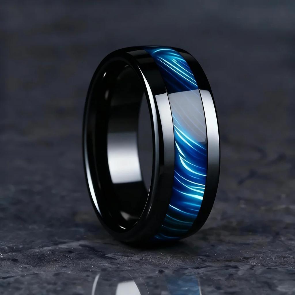 Кольца с инкрустацией из синего абалона для мужчин, 8 мм черные матовые мужские кольца из нержавеющей стали, свадебное украшение в подарок