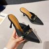 High Heel Sandals Women Summer New Fashion Baotou Half Slippers Women's Outwear Pointed Slippers Women