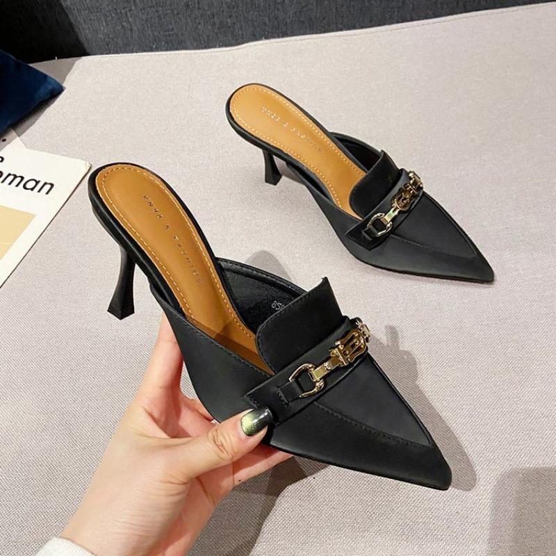 High Heel Sandals Women Summer New Fashion Baotou Half Slippers Women's Outwear Pointed Slippers Women