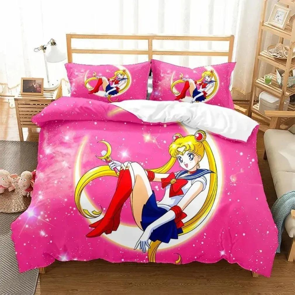 Комплект постельного белья Anime S-Sailor & M-Moon, пододеяльник, одеяло, комплект постельного белья, наволочка, размер King Queen Twin для мальчиков и девочек взрослых