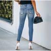 Женские облегающие джинсы с высокой талией, летние длинные джинсовые брюки с несколькими пуговицами и перфорацией, высокоэластичные офисные женские джинсы