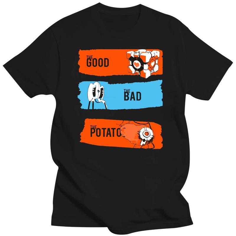 THE GOOD THE BAD THE POTATO T SHIRT Men Game Portal 2 T-shirt Men Short Sleeve Letter Striped Tees Clothes T-Shirts Men’s