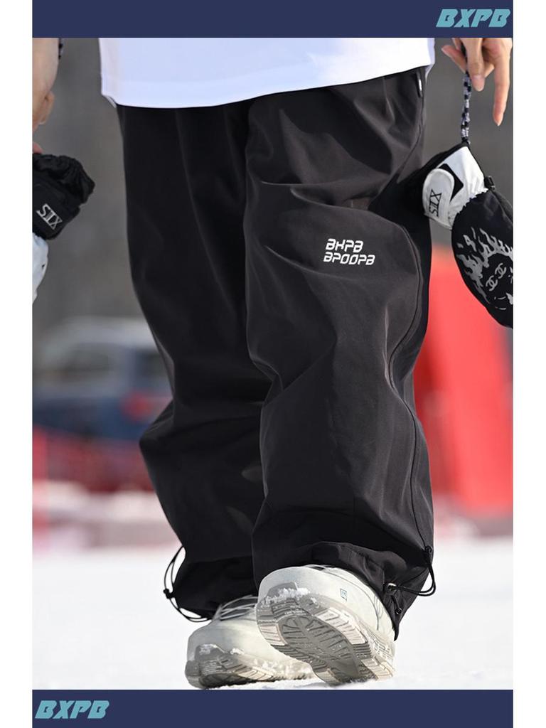 Водонепроницаемые ветрозащитные горнолыжные брюки со съемными лямками - Унисекс, однотонная снегозащитная одежда для катания на лыжах на открытом воздухе