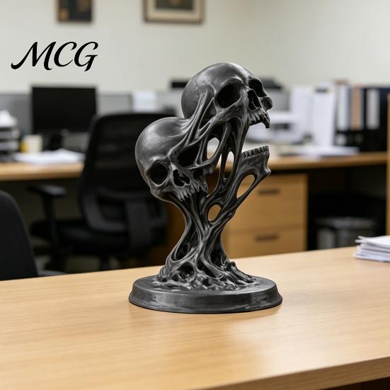 Абстрактное украшение в виде черепа, цельнолитая фигурка, 3D-печатное двойное художественное украшение, статуэтка с плавными изысканными деталями, декорация в темном стиле
