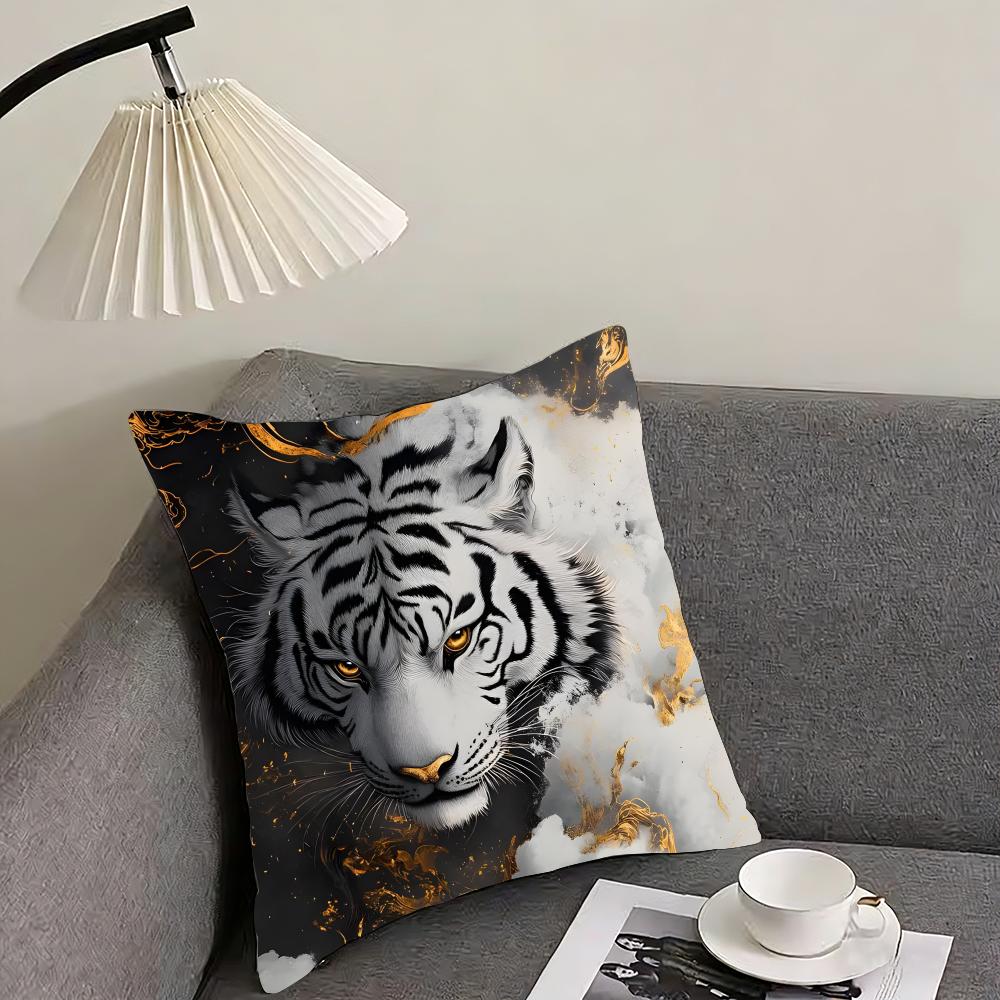 White Tiger Cool Cushion Cover Pillowcase Ultra Soft Skin Friendly Fabric Cloud Like Comfort Concealed Zipper