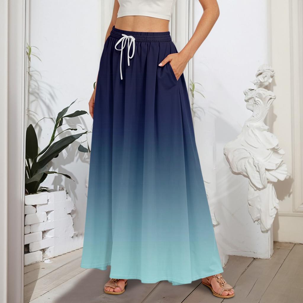 Women's Flowy Flared Ruffle Hem A Line Maxi Skirts Elastic Waist Elegant Tiered Layer Boho Long Skirts