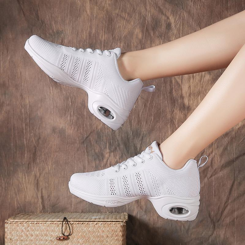 Женская танцевальная обувь Кроссовки Джаз Современные танцевальные туфли Сетчатые Красные Черные Белые Розовые Увеличивающие рост Туфли на воздушной подушке Танцевальная обувь