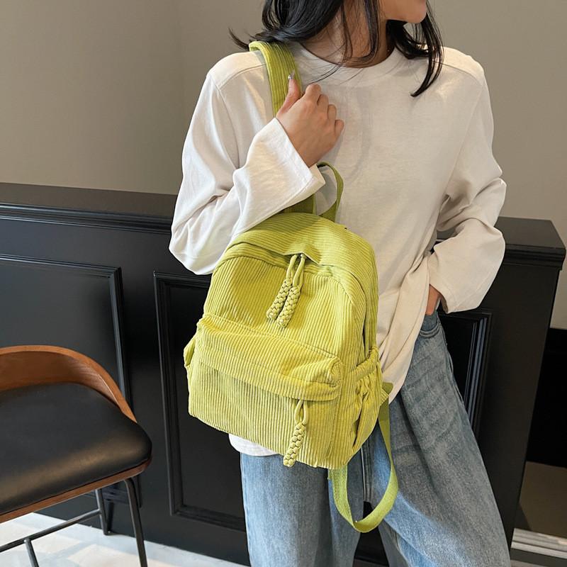 Color Stripes Solid Corduroy Backpack School Travel Functional Inner Pocket