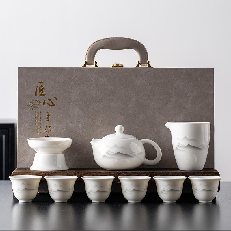 Suet Jade White Porcelain Xishi Pot Set, a Complete Set of Kung Fu Tea Sets, High-end Business Souvenirs, Gift Boxes, Boutique Products