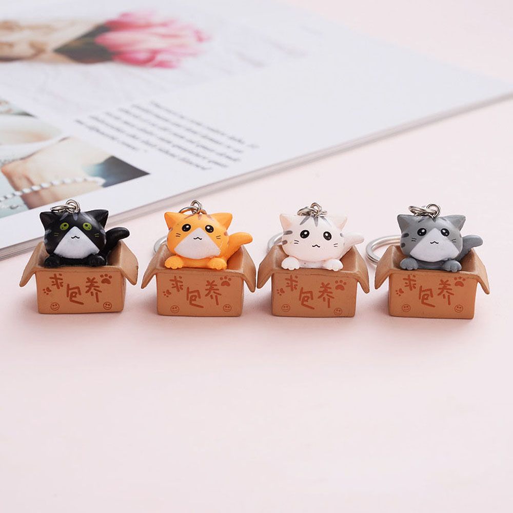 Cute Cartoon Ornaments Box Personality Little Cat Key Ring For Men Women Bag Charm Pendant Keychain