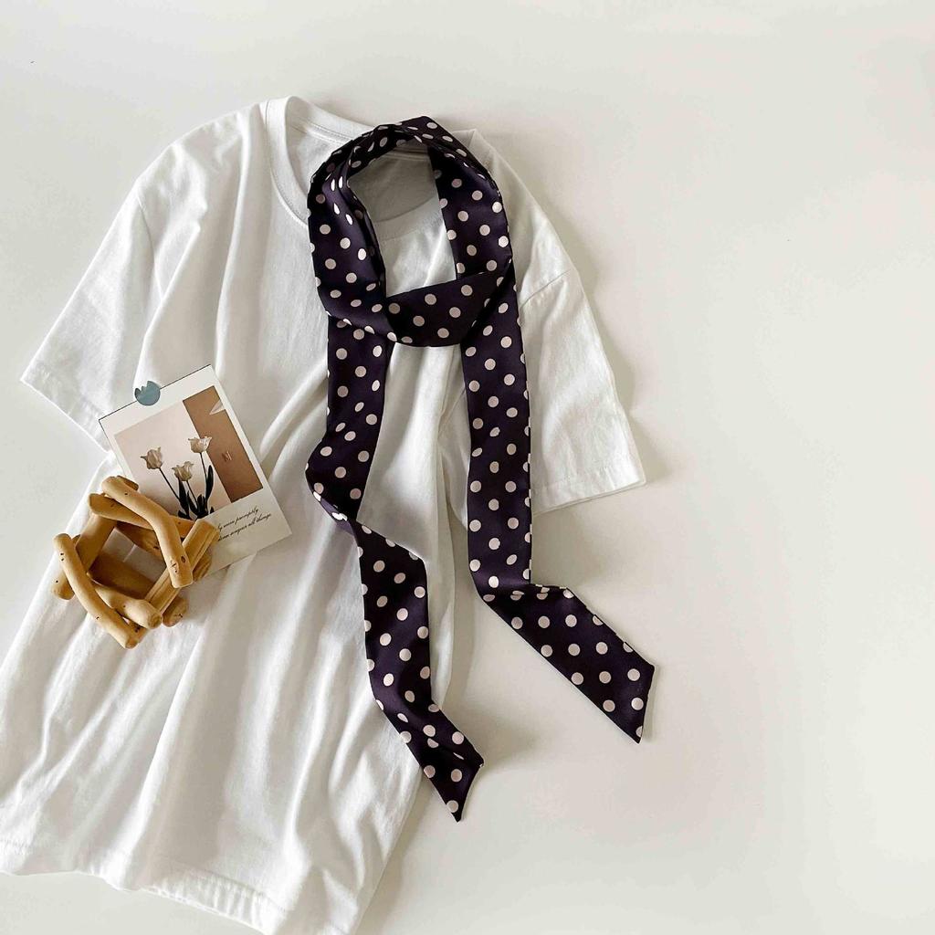 Удлиненный маленький шарф-лента в горошек, простой и универсальный шелковый шейный платок, маленький квадратный платок, узкий шелковый шарф для женской сумки