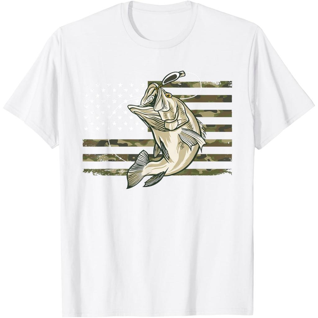 Fishing Camouflage US American Flag Bass Fish FisherUnisex Camo TShirt