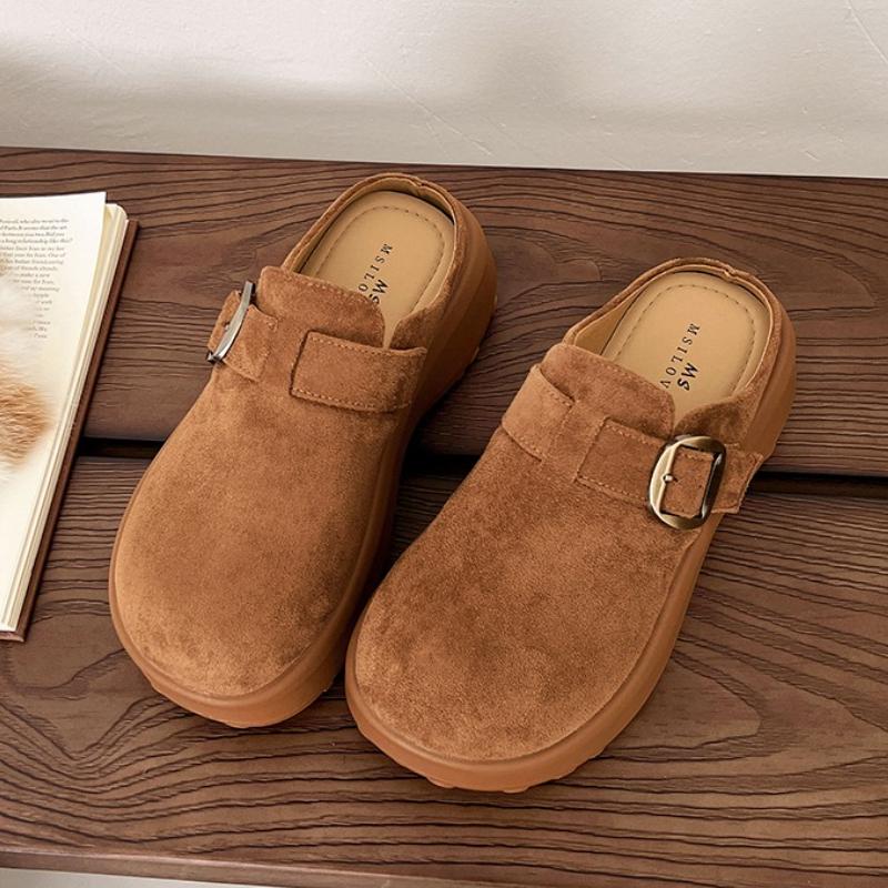 Women Mules Shoes Flats Platform Slippers Suede New Casual Shoes 2025 Trend Winter Slingback Sneakers Woman Flip Flops