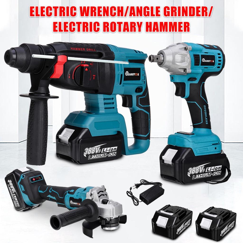 Набор электрических инструментов 3 в 1, бесщеточная угловая шлифовальная машина 125 мм, электрический ударный гайковерт, перфоратор для батареи 18 В