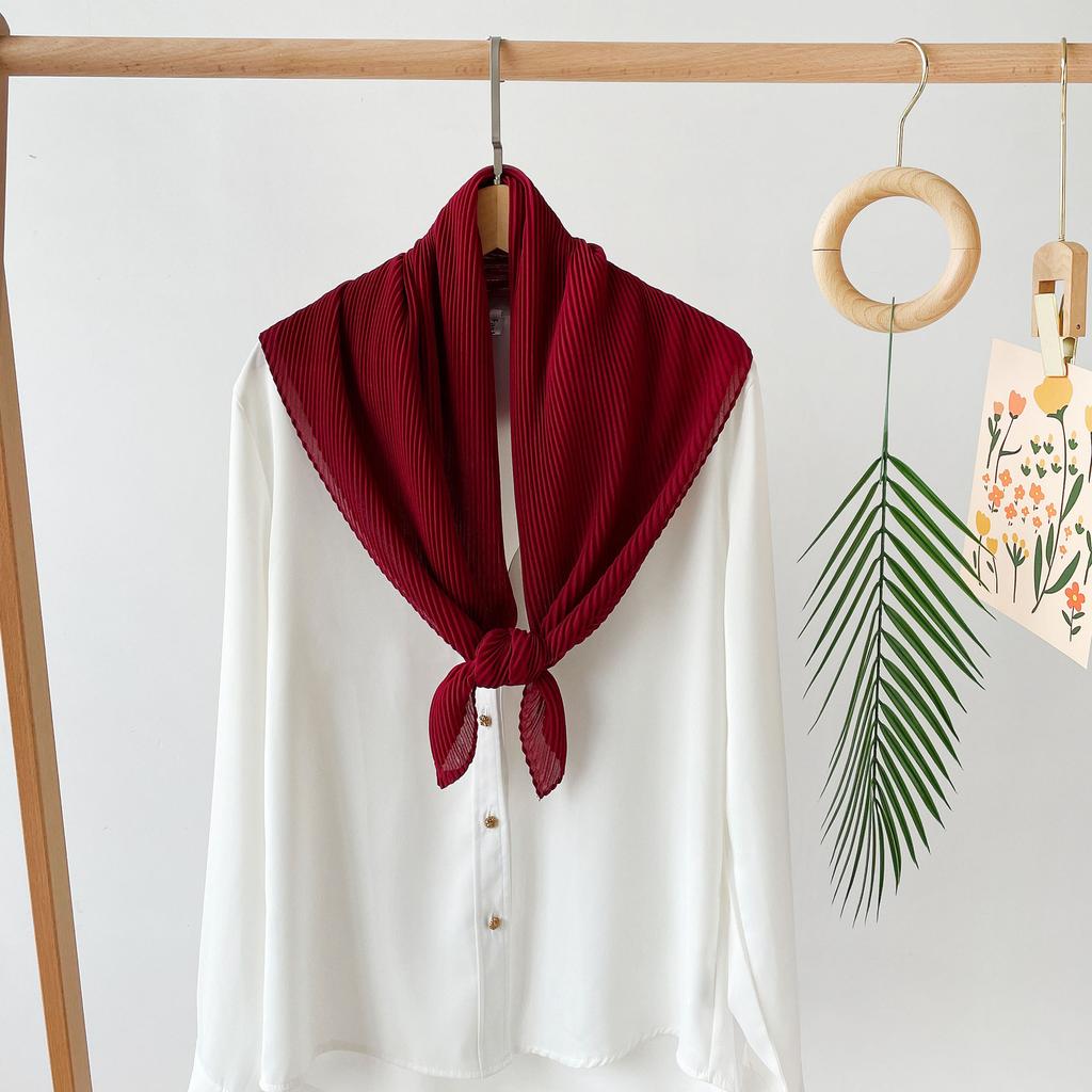 Малазийский платок для головы, однотонный шифоновый квадратный бархатный плиссированный тюль, шарф-обертка, универсальный шарф-шаль