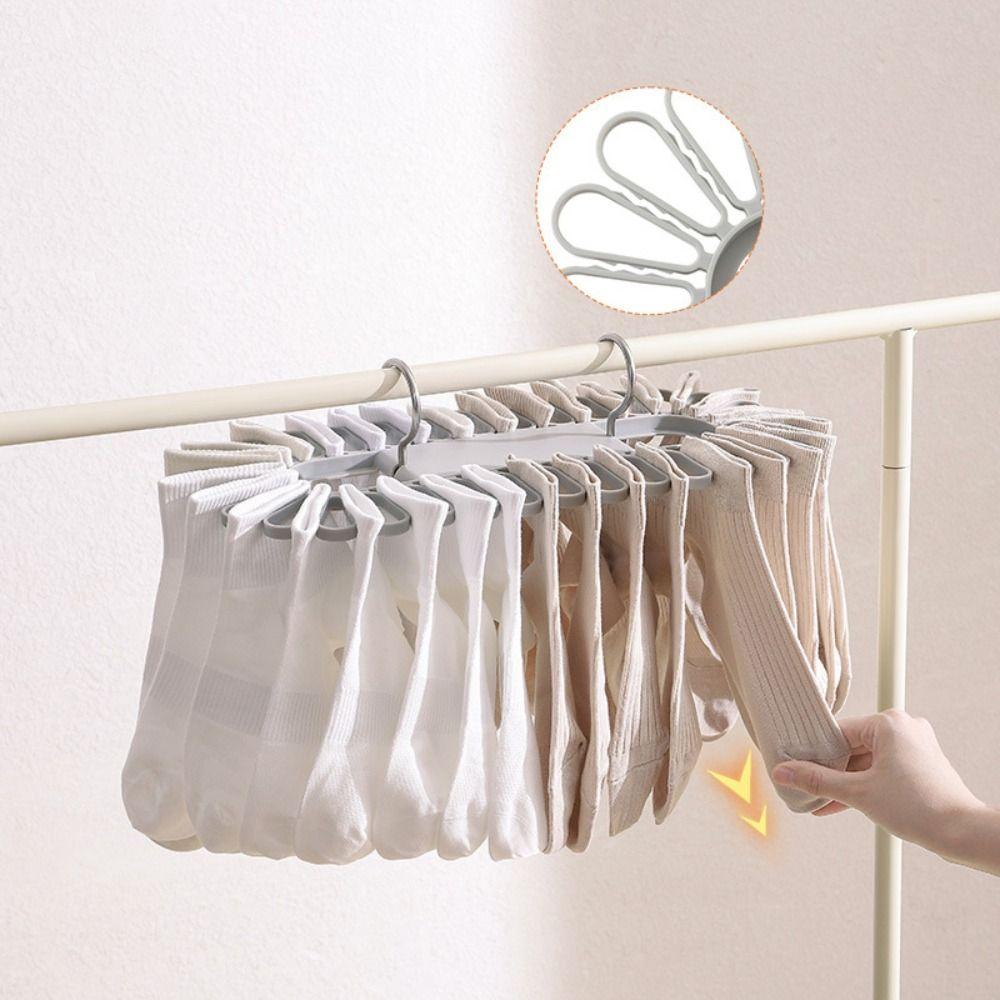 Folding Socks Drying Rack with 32 Clips Underwear Hanging Clip Durable Clothes Hanger