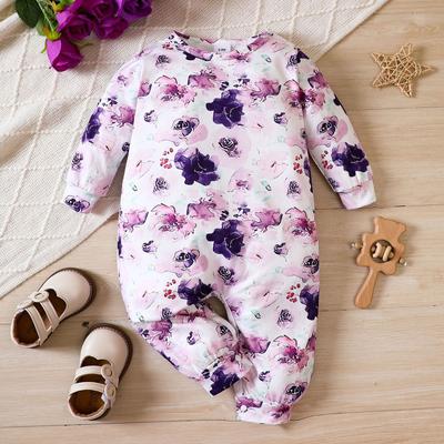 Комбинезон-пижама для новорожденных мальчиков и девочек, комбинезон с длинными рукавами и цветочным принтом, одежда для младенцев