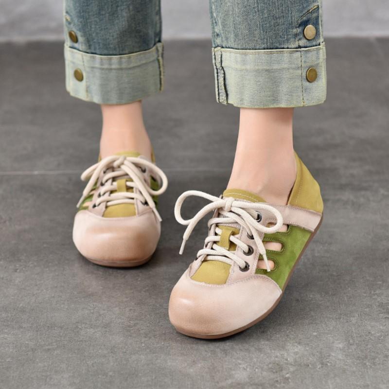 Johnature Сандалии с вырезами разных цветов, натуральная кожа, шнуровка, повседневные, на плоской подошве, женская обувь