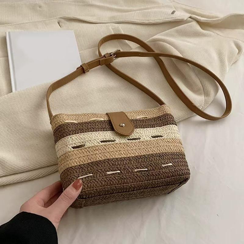Yogodlns Летняя пляжная плетеная сумка через плечо, соломенная плетеная сумка через плечо, сумка из рафии, дорожная сумка-саквояж из ротанга ручной работы в стиле бохо