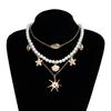 Starfish Shells Pendant Mulitlayer Choker Necklace For Women Imitation Pearl Holiday Party Jewelry Accessory