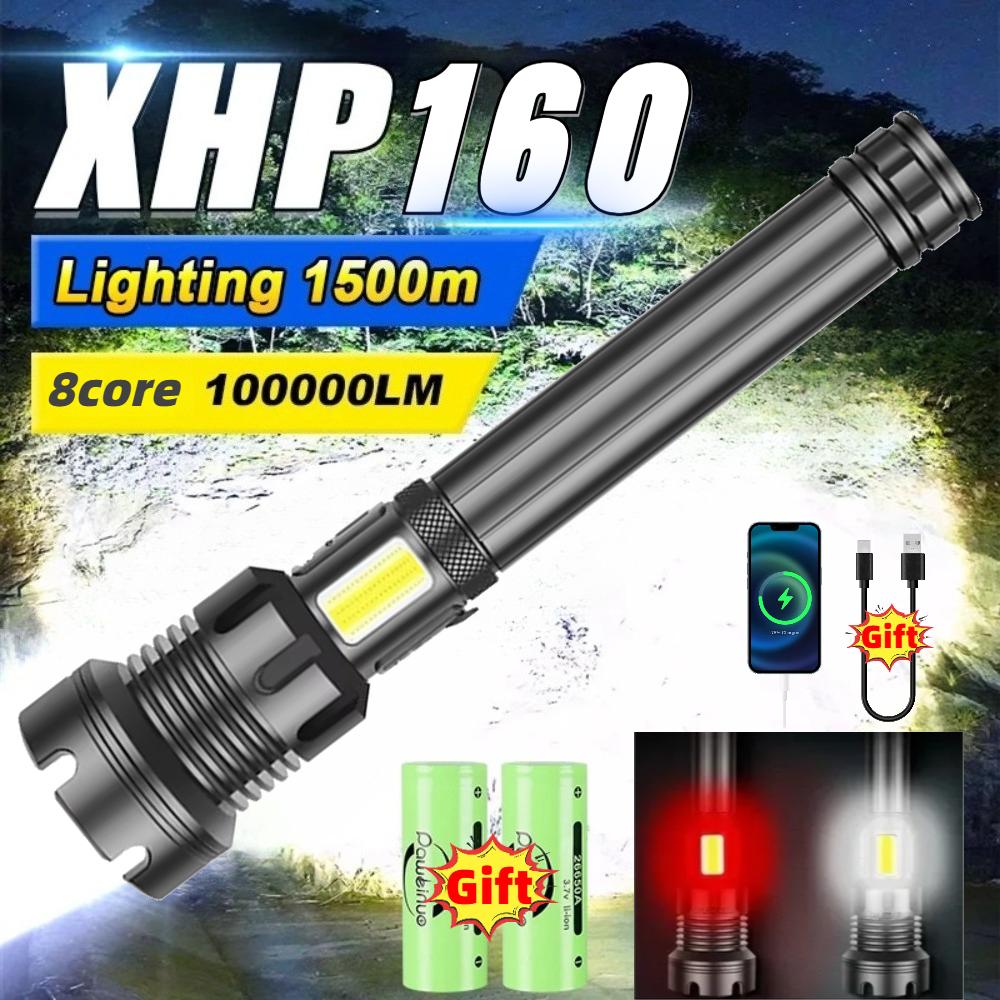 Светодиодный фонарь XHP160 Самый мощный 8-ядерный USB-перезаряжаемый фонарик с зумом Батарея 26650 Защитный ручной фонарь для кемпинга Охоты