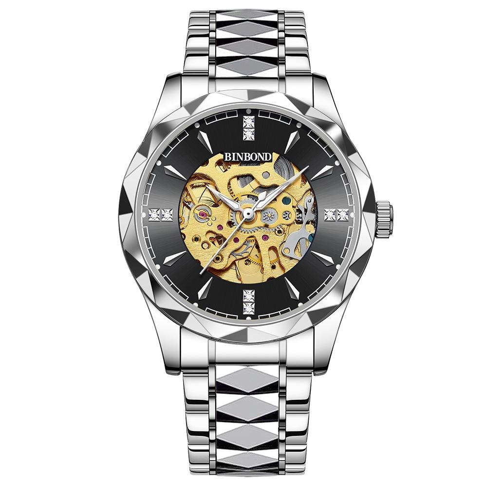 BINBOND Luminous Waterproof Automatic Tourbillon Men's Watch Reloj Skeleton Authentic Mechanical Wristwatches For Men Luxury