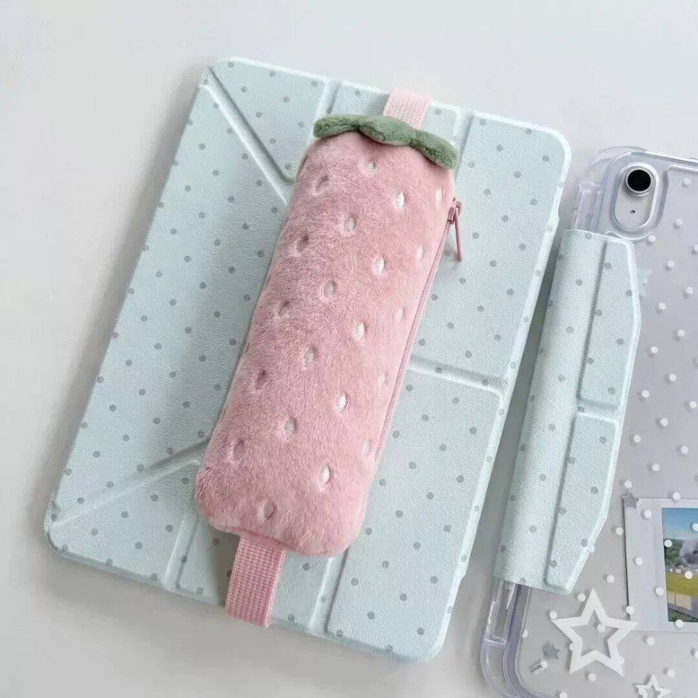 Printed Pencil Storage Bag Large Capacity Pen Organizer Plush Strawberry Pencil Case Children