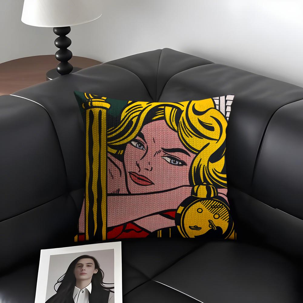 R-Roy L-Lichtenstein Подушка-поп Чехол Натуральный лен Органическая ткань Двусторонний принт Диван Домашний декор Подарок Наволочка