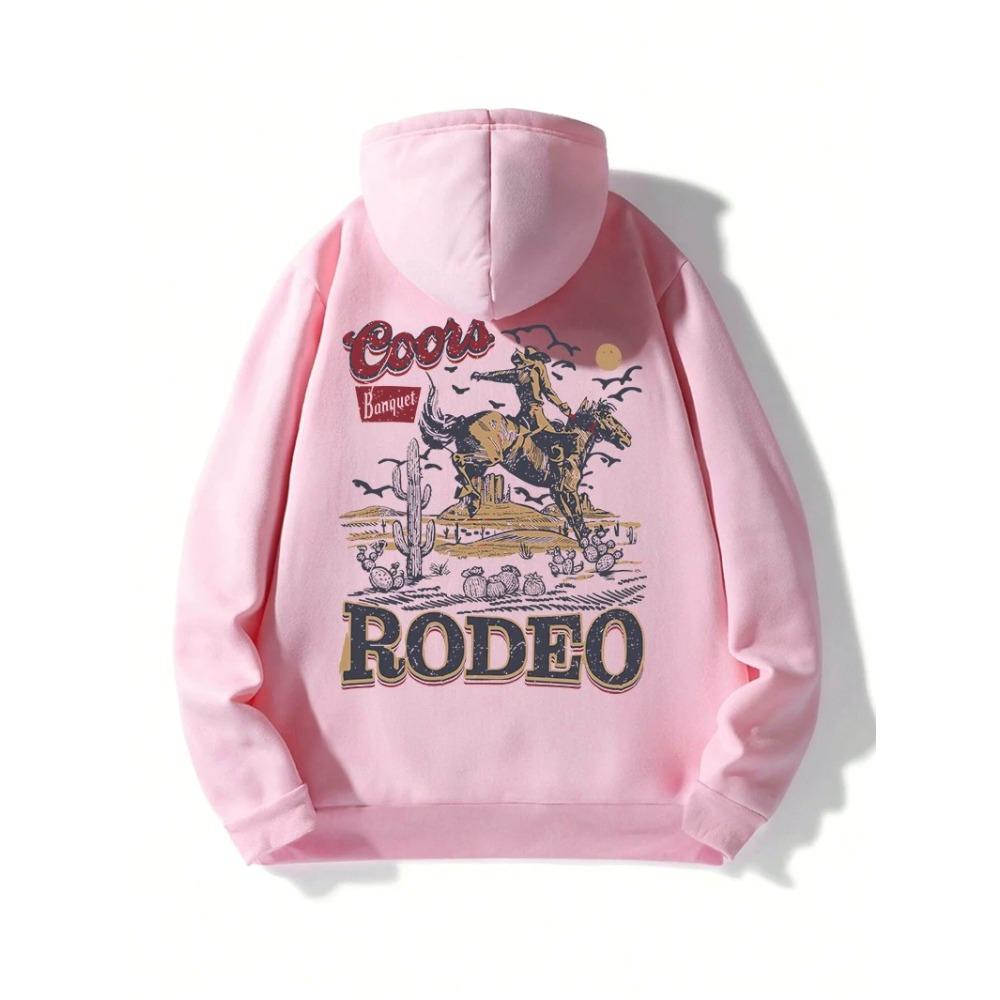 Rodeo Hoodie Women Vintage Cowboy Printing Hooded Warm Pocket Pullovers Autumn Winter Comfortable Woman Clothing