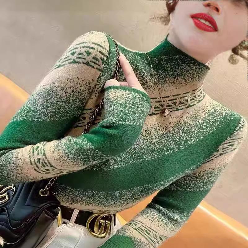 Пуловер с полувысоким воротом, вязаный базовый свитер, женский осенне-зимний новый облегающий модный вязаный свитер