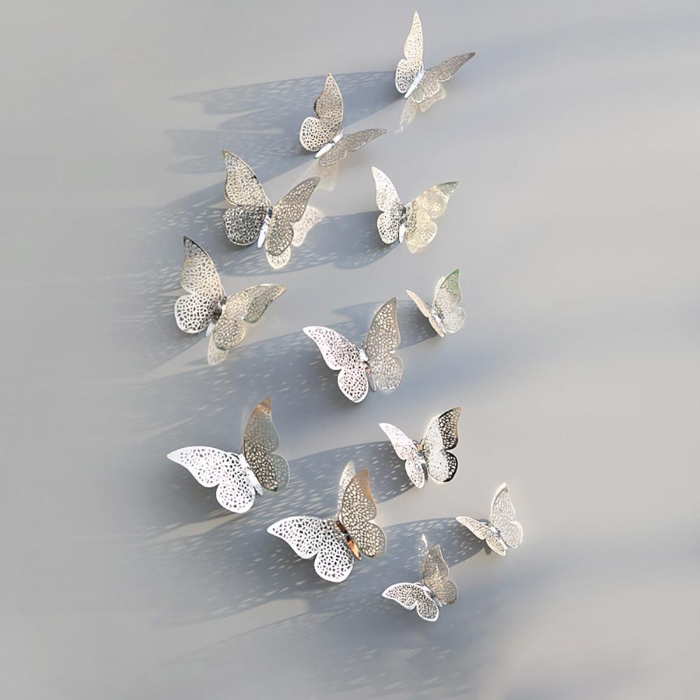 12 шт./упак. наклейки в виде бабочки с 3D трехмерными выдолбленными бумажными наклейками на стену для свадьбы, дня рождения, комнаты, кафе, декора витрины