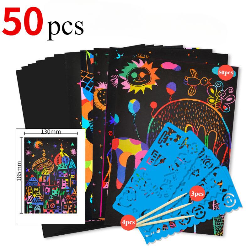 20/50 Pcs Rainbow Magic Scratch Off Paper Set for Kids Arts Scraping Painting Drawing Toys DIY Graffiti Book Montessori Educational Toys