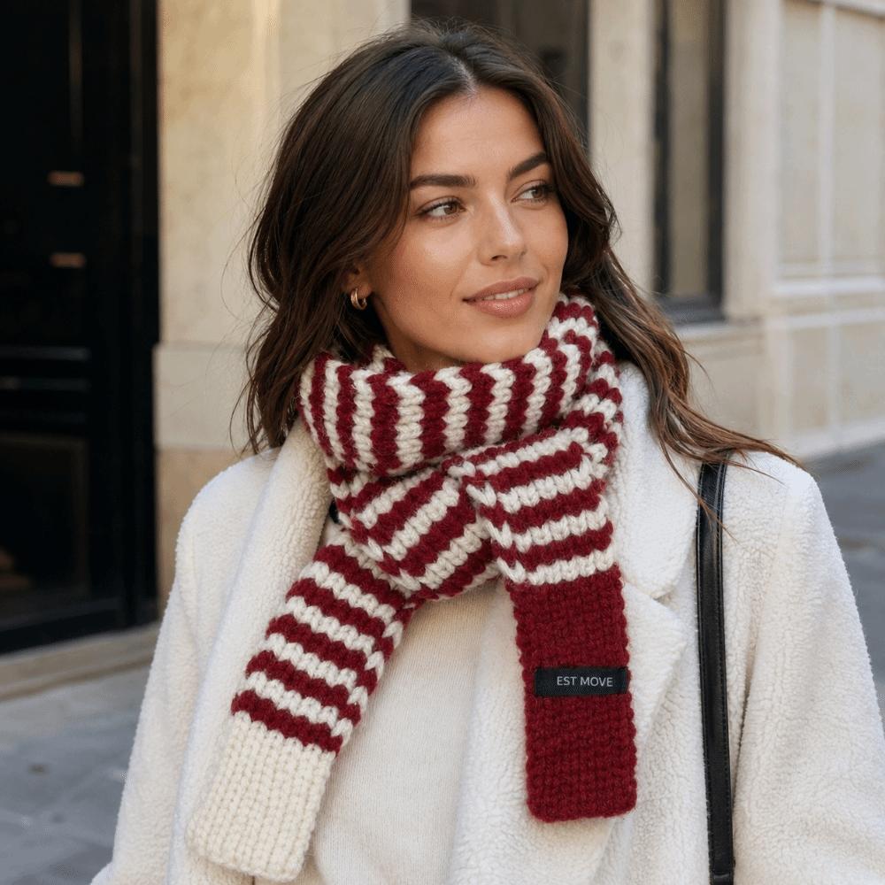 Neck Protection Winter Warm Scarf Striped Pattern Neck Scarf Vintage Knitted Long Scarf Winter