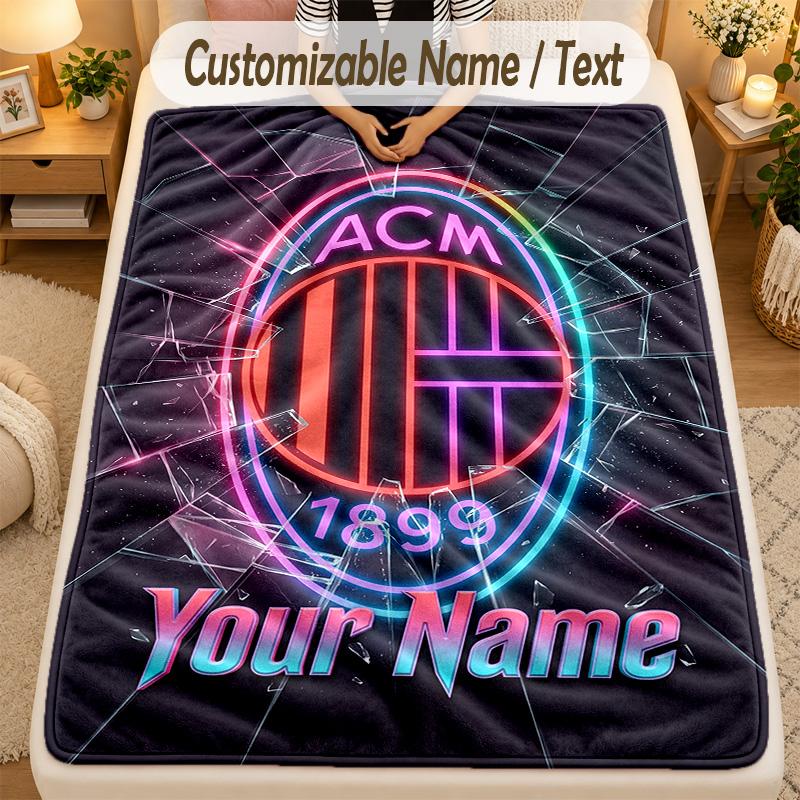 Flannel BlanketAC Milan Custom Name Text Personalized Soft Warm Throw Blanket Home Decor Gift