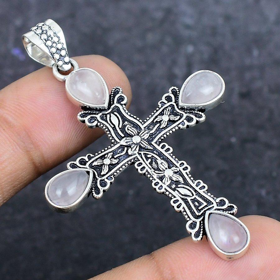 Natural Rose Quartz Gemstone 925 Sterling Silver Jewelry Pendant 2.36" ETC-13931