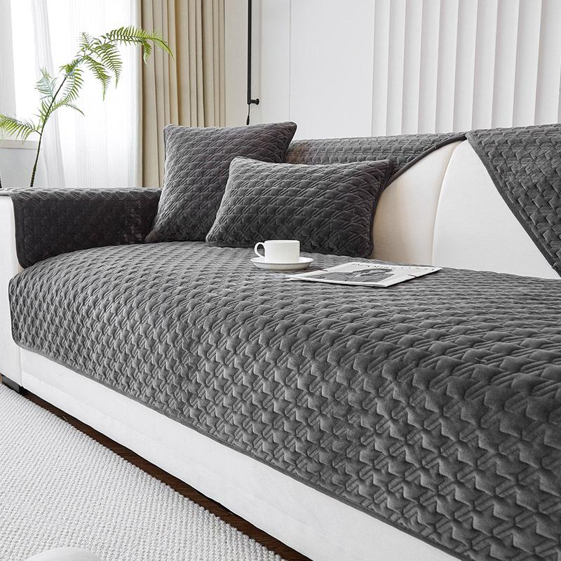 Sofa Cushion Non-slip Winter Quilting Plush Sofa Cover Towel Pets Kid Sofa Towel Anti-slip Universal Solid Color Couch Protector