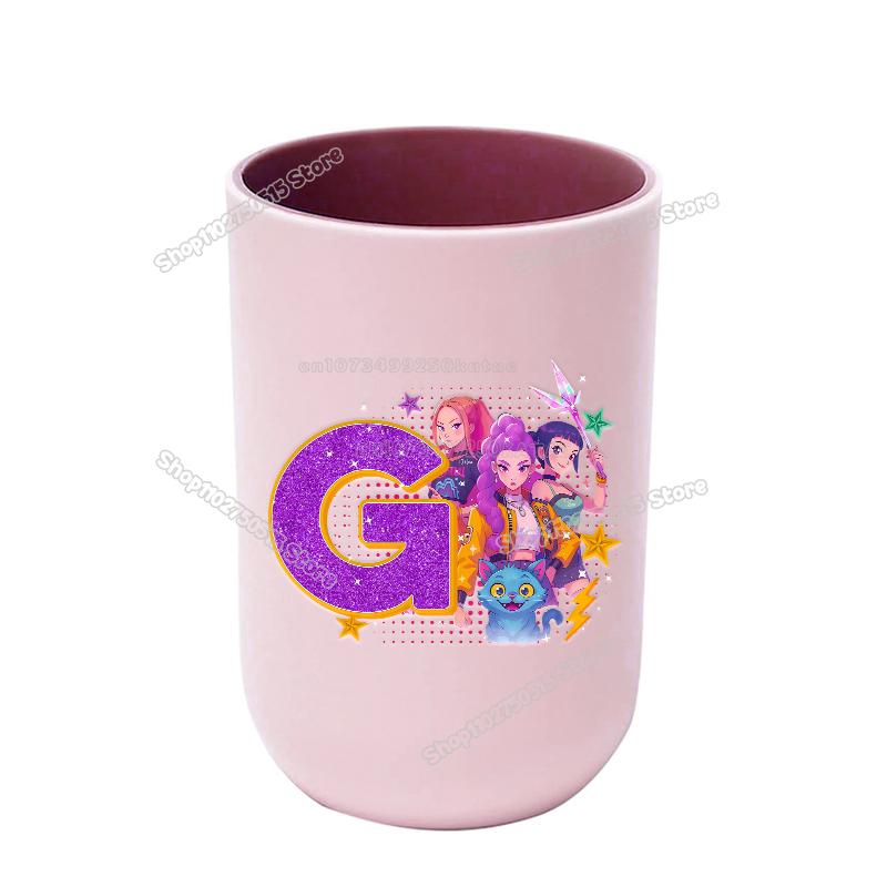 KPop Demon Hunters Letter A-Z Kids Toothbrush Cup Rumi Mira Zoey Girl Washing Mouth Mugs Water Cup Bathroom Toothbrush Holder