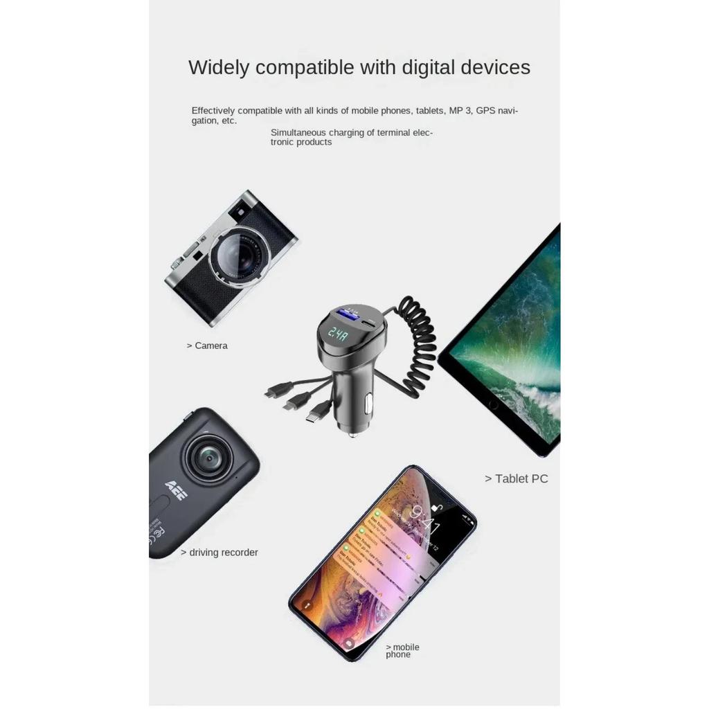 2-портовое USB 55 Вт быстрое автомобильное зарядное устройство для телефона 3.1A с дисплеем напряжения Автомобильный три в одном USB выдвижной зарядный кабель автомобильные аксессуары