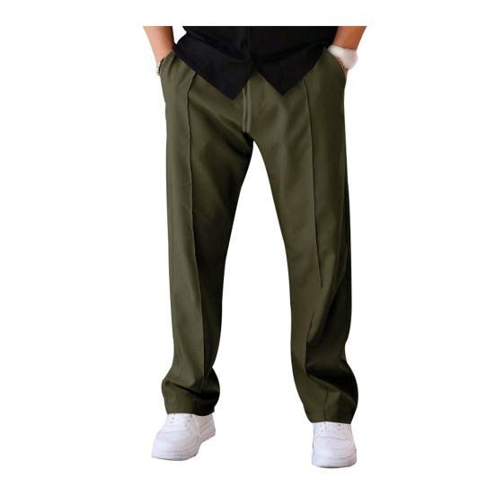 Men Straight Sweatpants Drawstring Elastic Waist Wide Leg Solid Color with Pockets