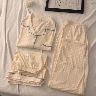 Летняя женская пижама из трех частей, семейная одежда для девочек, брюки с коротким рукавом, одежда для весны и осени, повседневная пижама, семейная одежда