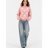 Womens Oversized Knit Sweater With Star Jacquard Round Neck Loose Fit Warm Winter Pullover