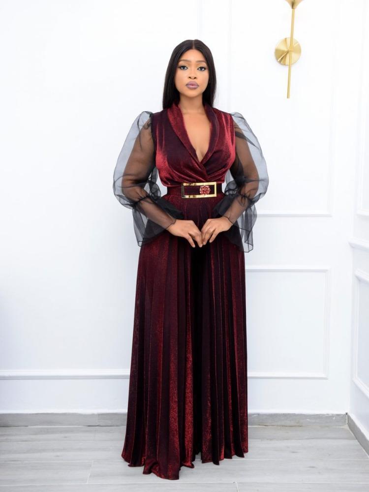 Женские бархатные комбинезоны больших размеров, прозрачные плиссированные широкие брюки с длинными рукавами, цельная одежда, винтажные элегантные вечерние комбинезоны