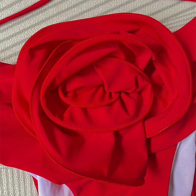 Сексуальное бикини 2024, комплект бикини с высокой талией, женский купальник-бандо с лямкой на шее, женский купальник, бикини с цветком, купальный костюм, пляжная одежда