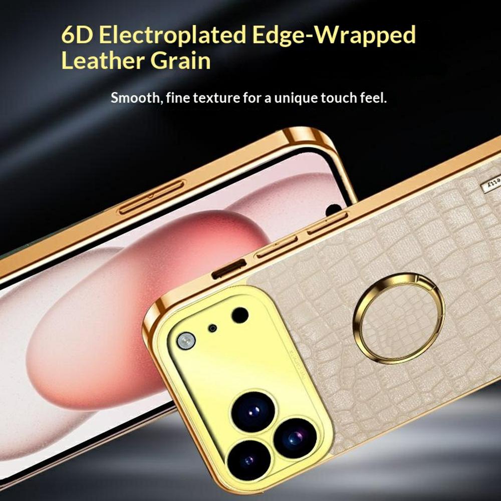 For iPhone 17 Pro Case TPU + PU Kickstand Phone Cover Crocodile Texture Electroplating