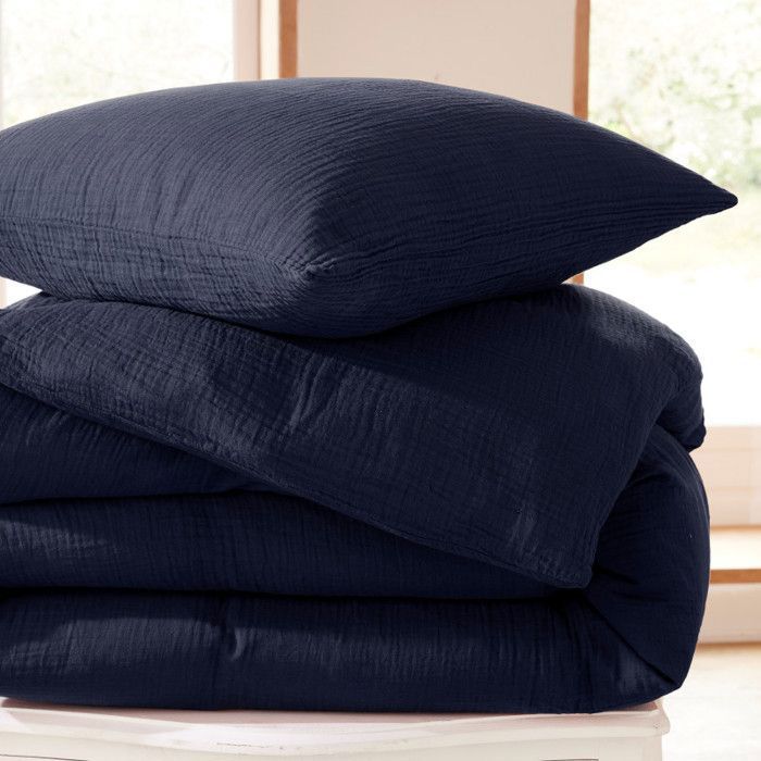 Parure de couette "Noah" Gaze de Coton 240 x 220 pour lit 2 Places 140 à 160 cm - Noah Bleu Nuit