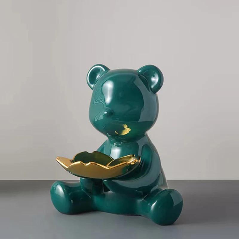 20см Керамическая Фигурка Медведя Домашнее Украшение Статуэтка Животного Полка для Хранения Ключей Современная Комнатная Скульптура Настольный Декор Статуэтки Украшения
